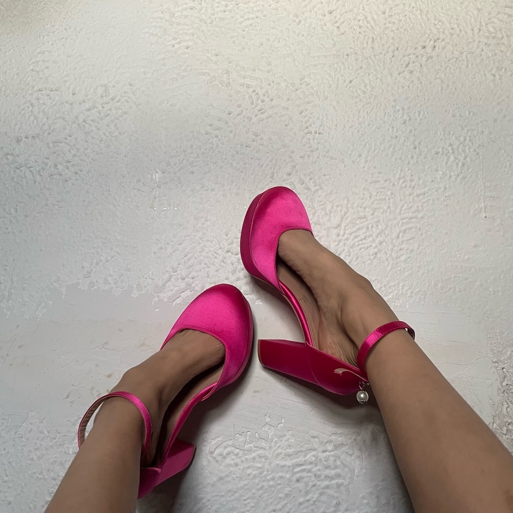 Hot Pink Satin Heels